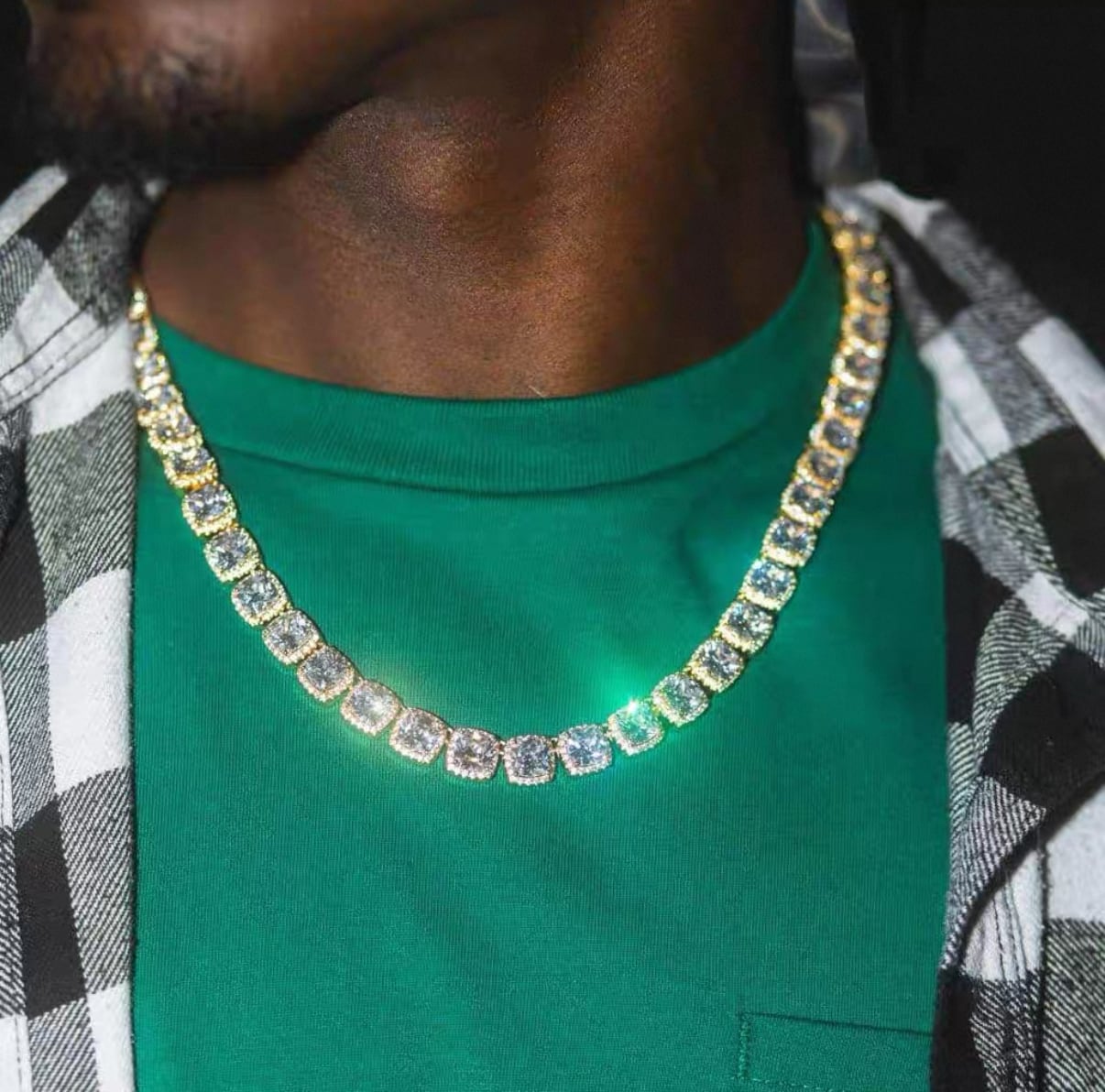 【grt38】Baguette Tennis Chain Necklace (7mm)