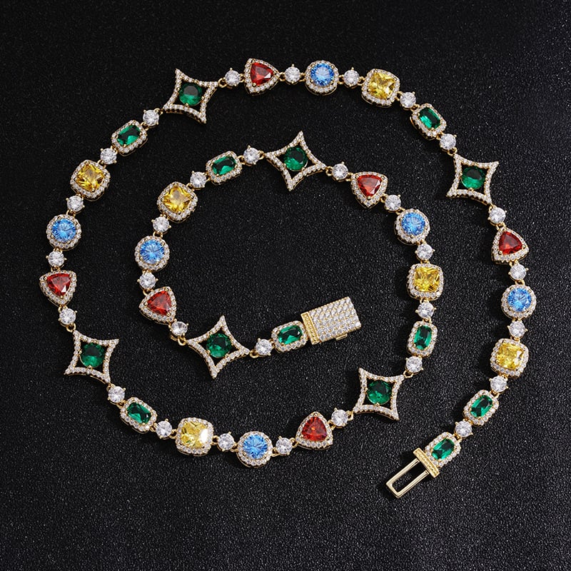 【grt66】Iced out Gemstone Necklace