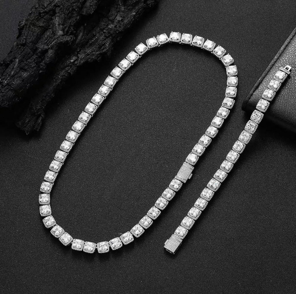 【grt38】Baguette Tennis Chain Necklace (7mm)