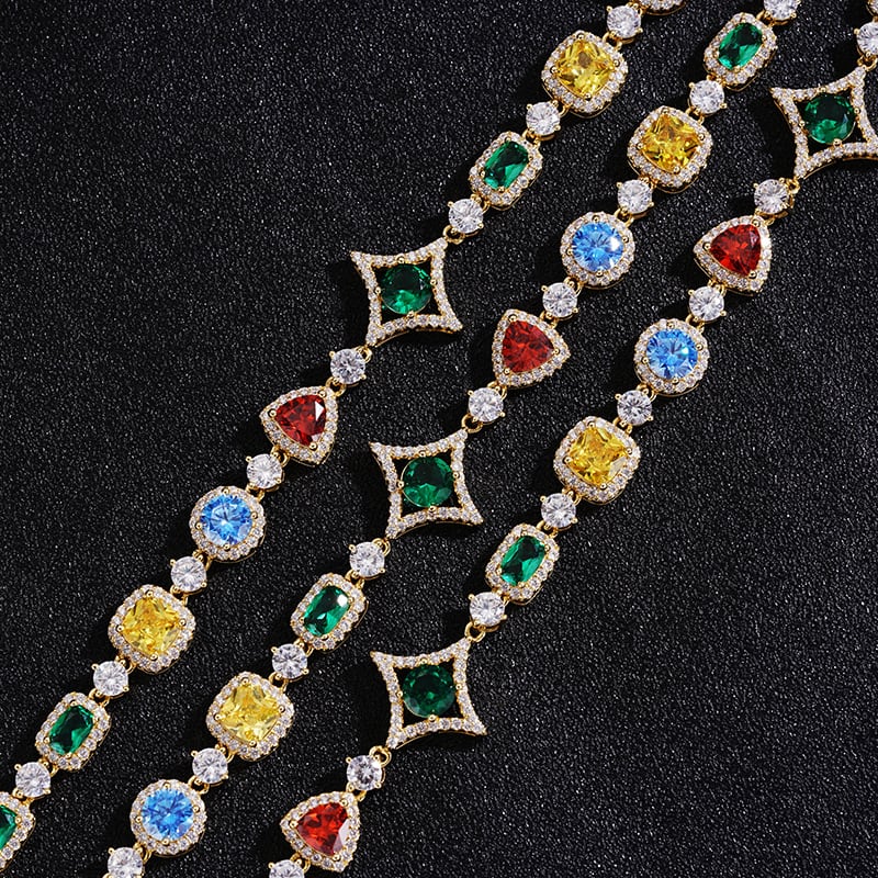 【grt66】Iced out Gemstone Necklace