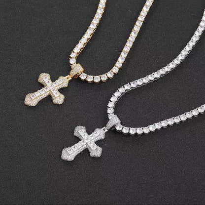 【grt45】Iced Out Sword Cross Necklace