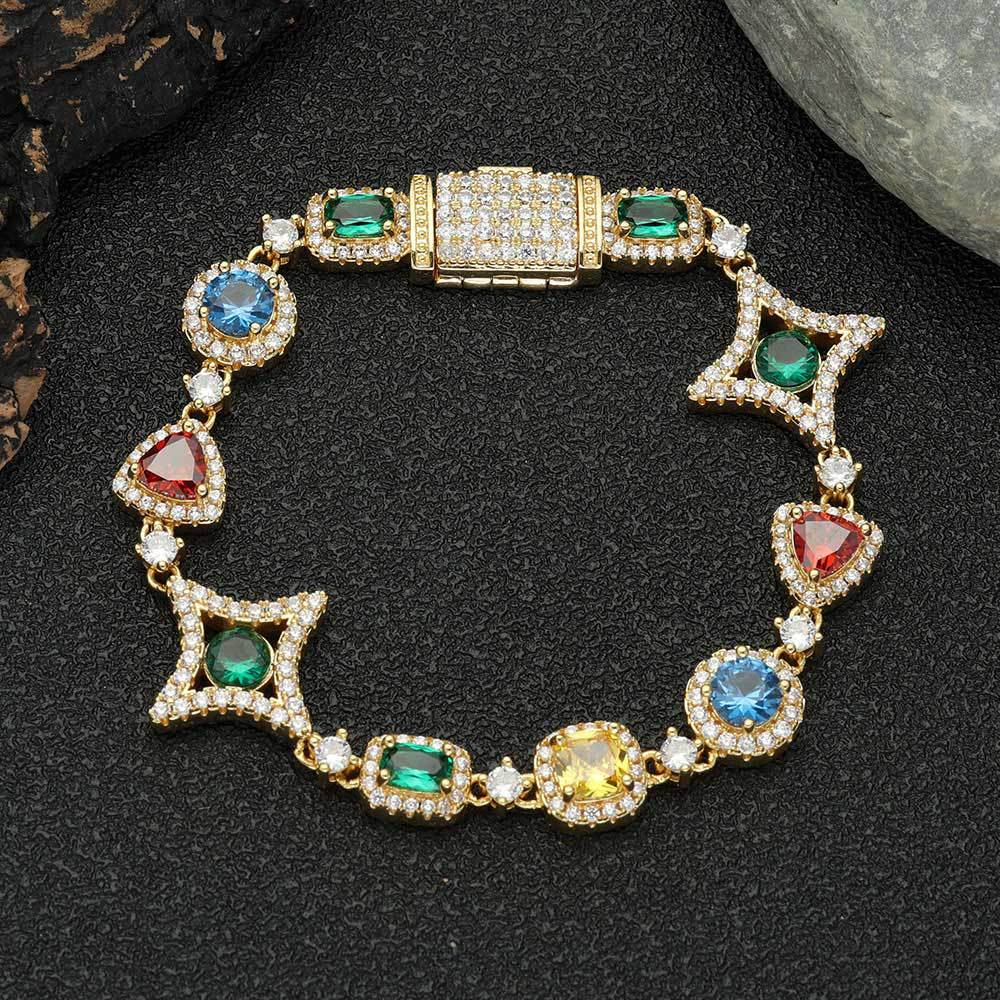 【grt67】Iced out Gemstone Bracelet