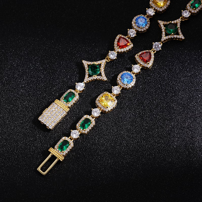 【grt66】Iced out Gemstone Necklace