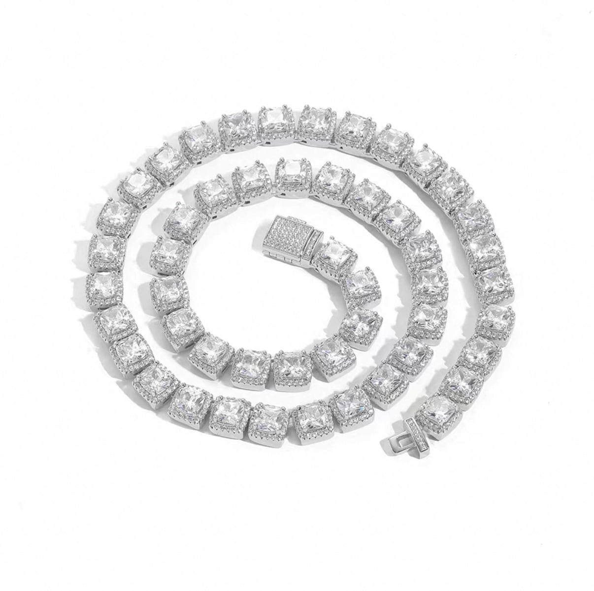 【grt38】Baguette Tennis Chain Necklace (7mm)