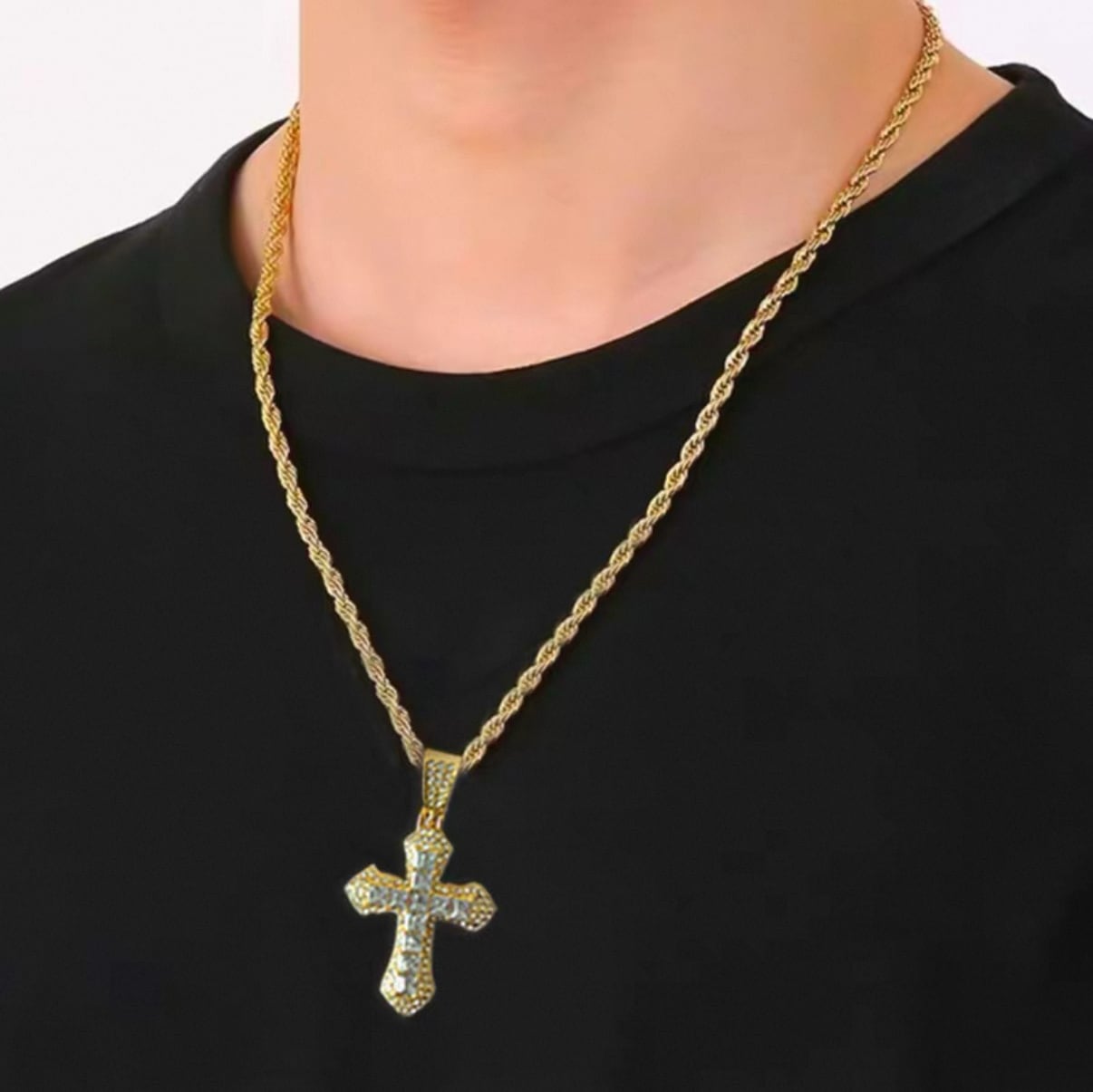 【grt45】Iced Out Sword Cross Necklace