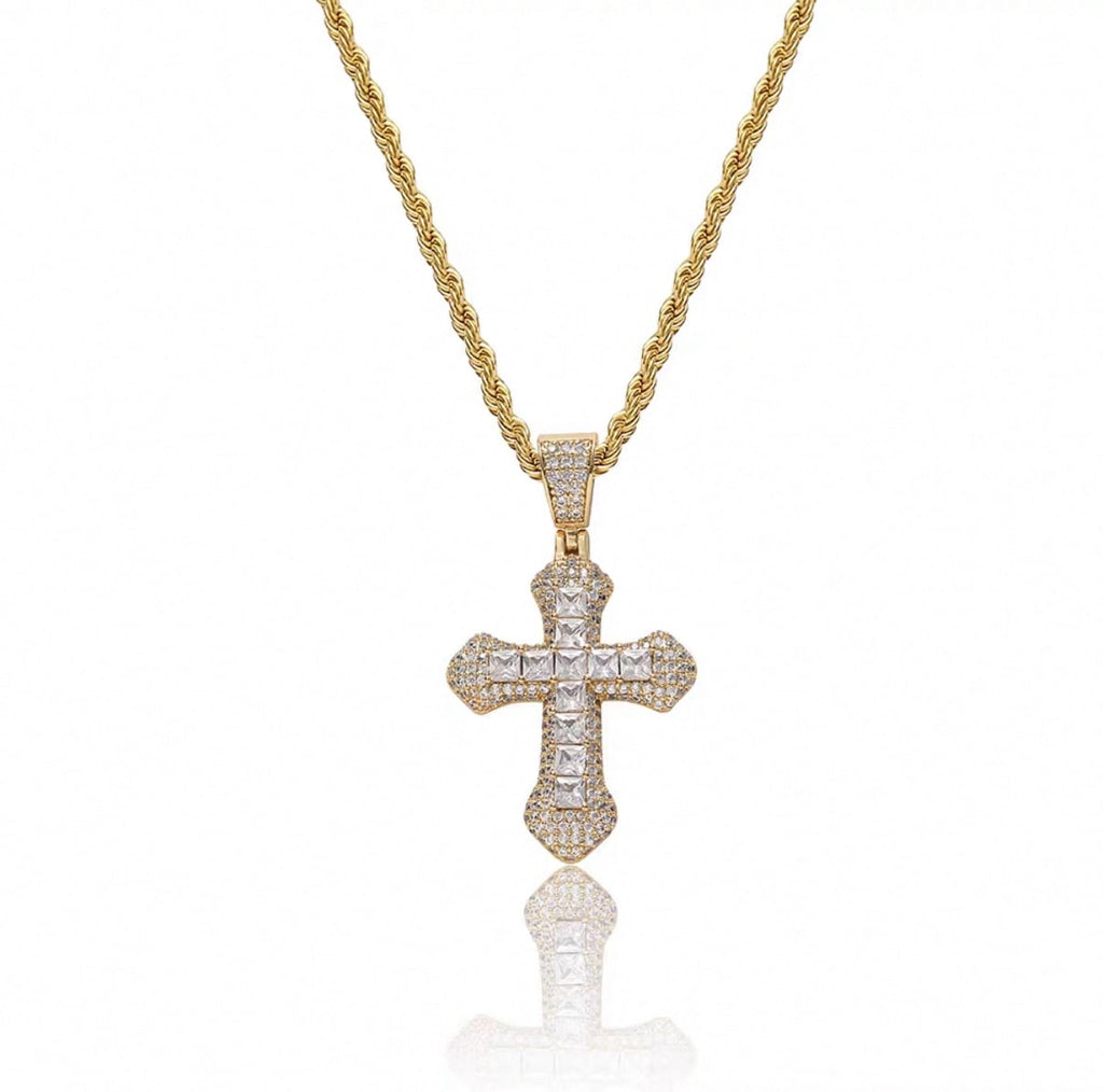【grt45】Iced Out Sword Cross Necklace