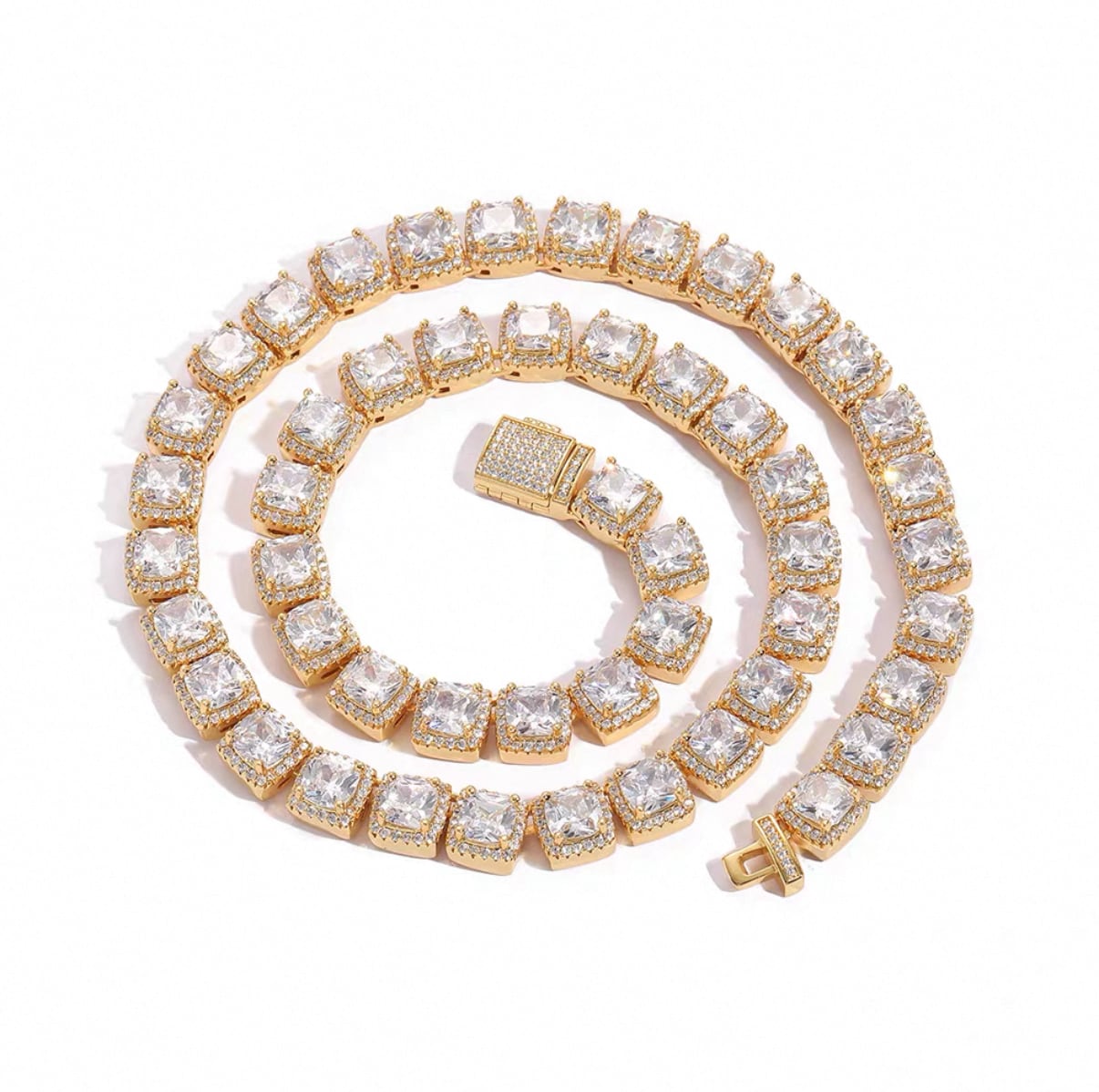 【grt38】Baguette Tennis Chain Necklace (7mm)
