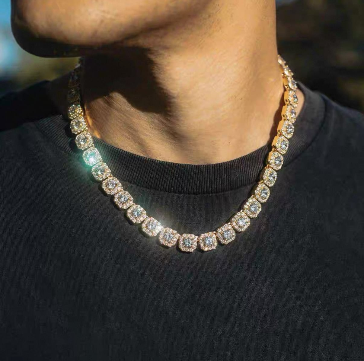 【grt38】Baguette Tennis Chain Necklace (7mm)