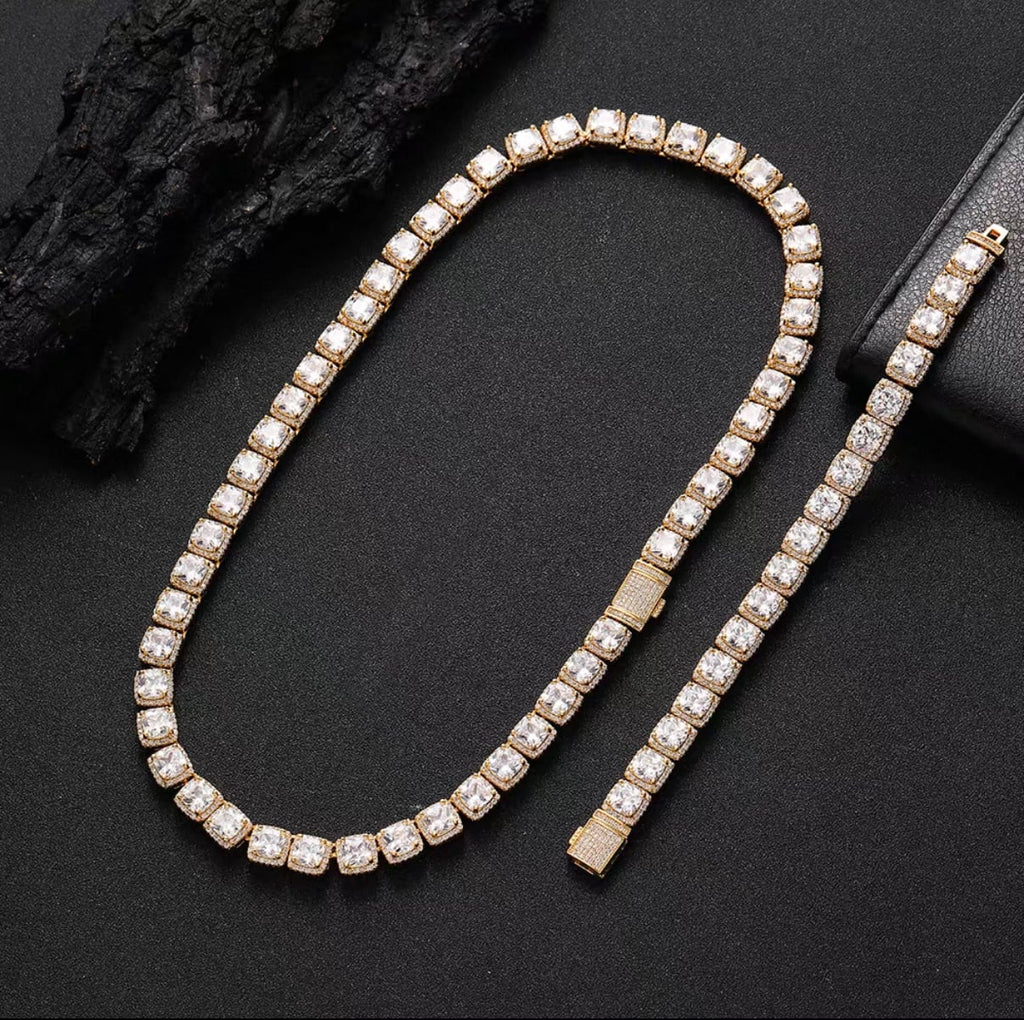 【grt38】Baguette Tennis Chain Necklace (7mm)